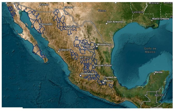 Mapa de acuíferos en sobreexplotación en México
