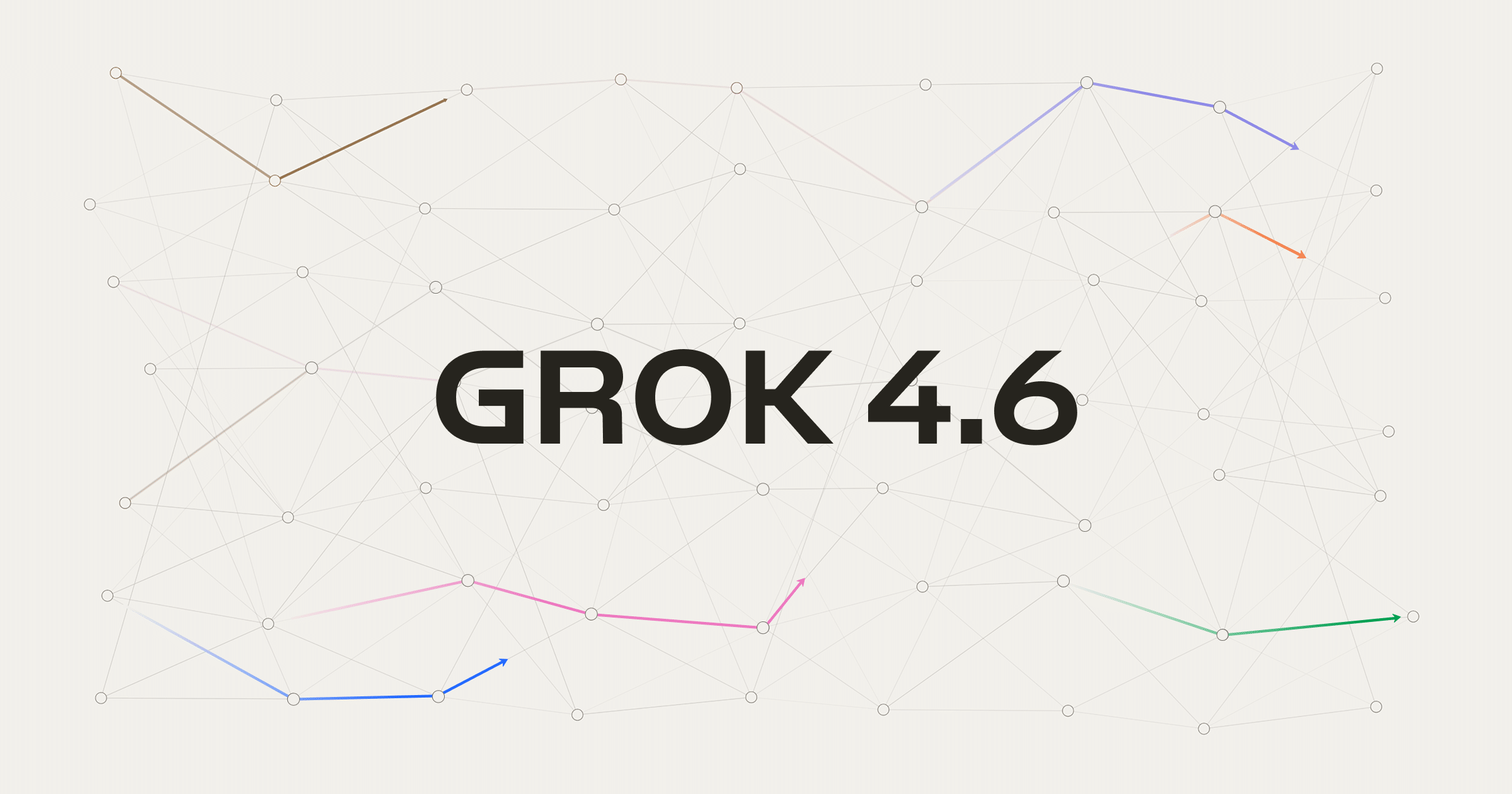 GROK 4.6 title over a pale background with a geometric network of nodes and lines behind it
